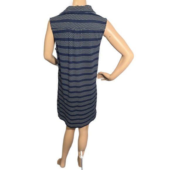 LANDS END Women’s Coastal Navy Stripe Polo Dress Sleeveless Collared Preppy Sz M - Picture 4 of 10